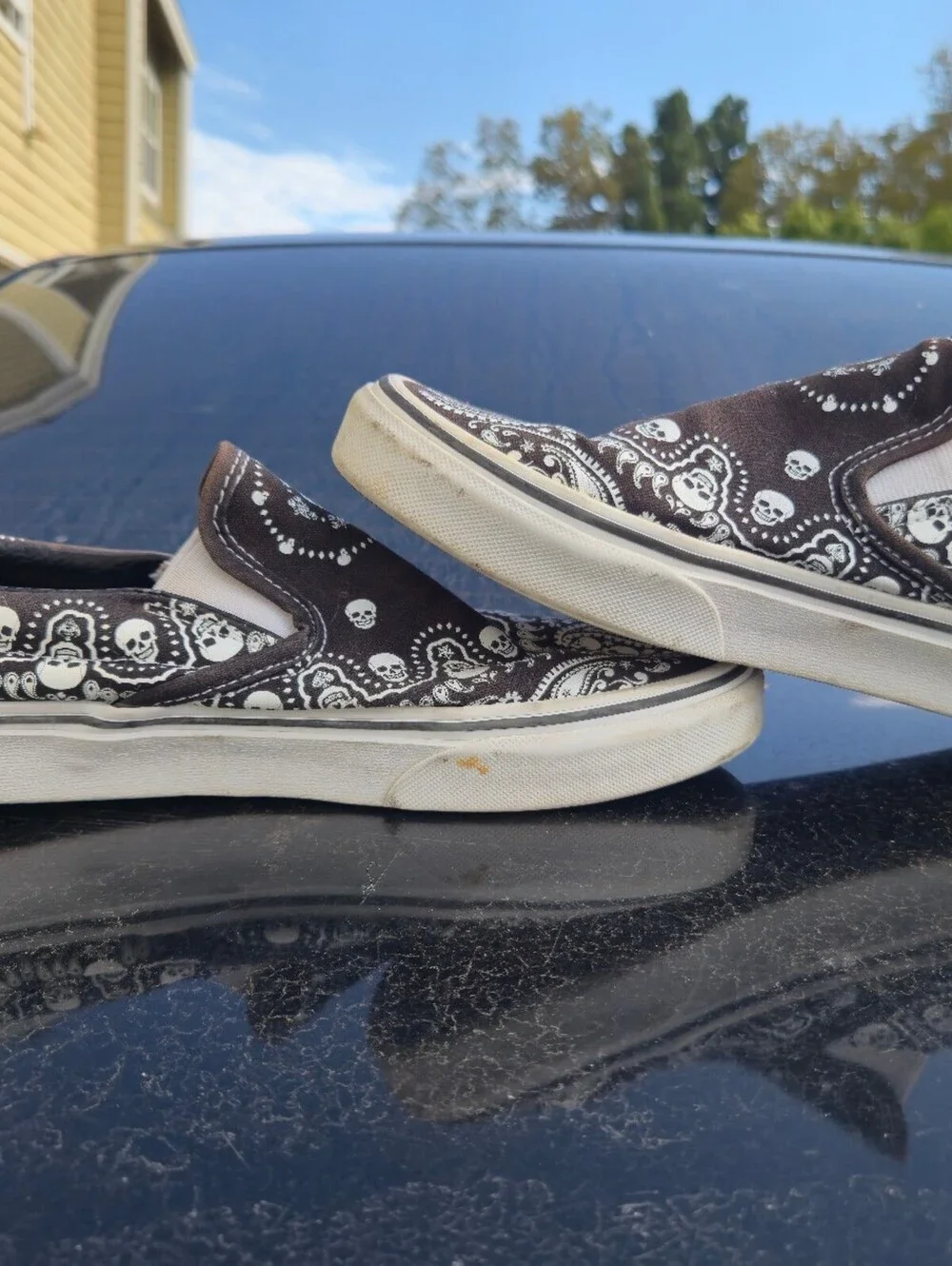 Vans Slip-On Shoes with Skull and Paisley Print, Size 7 Men's / 8.5 Women's